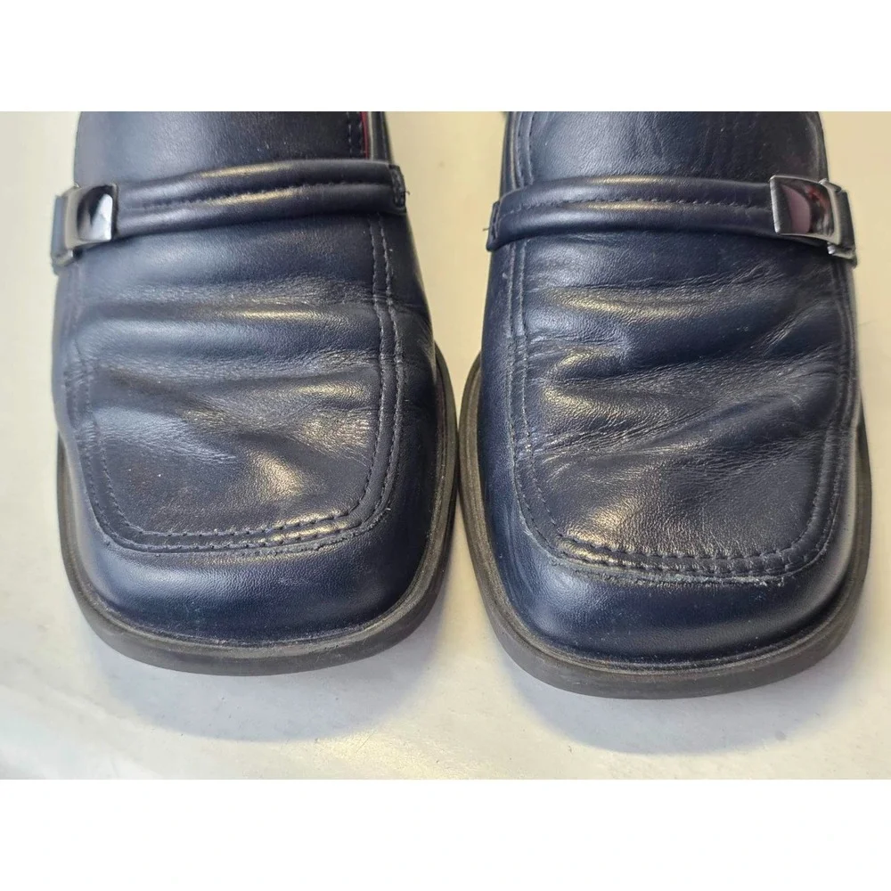 Bandolino Women's Loafers Size 7.5 M Navy Leather Slip‎ On Heels Shoes Vintage